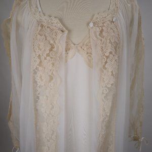 Vintage Tosca Nightgown Robe Set White Lace Negligee Bridal Peignoir Lingerie M